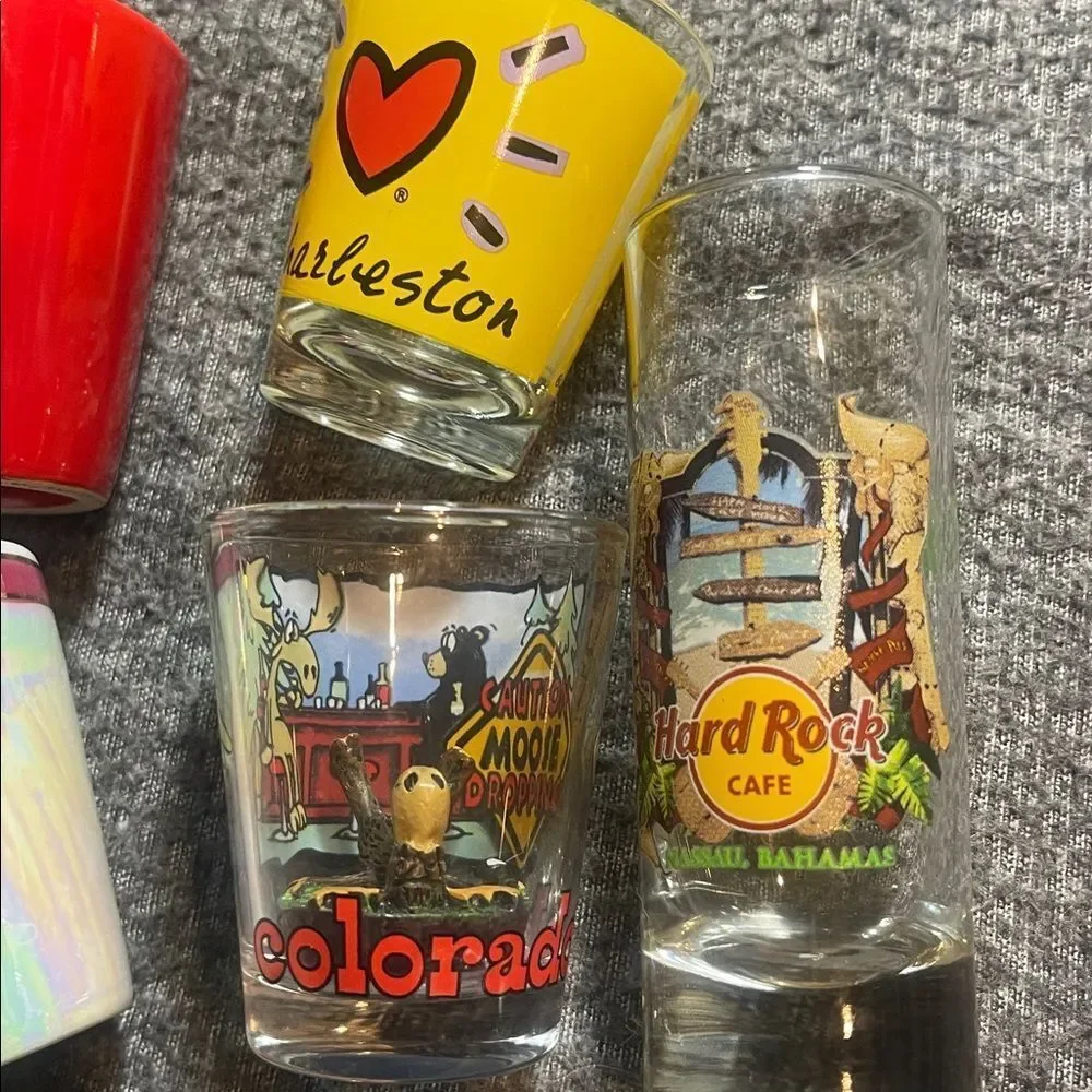 Hard Rock Cafe Shot Glass Collection - Red, Yellow, Clear